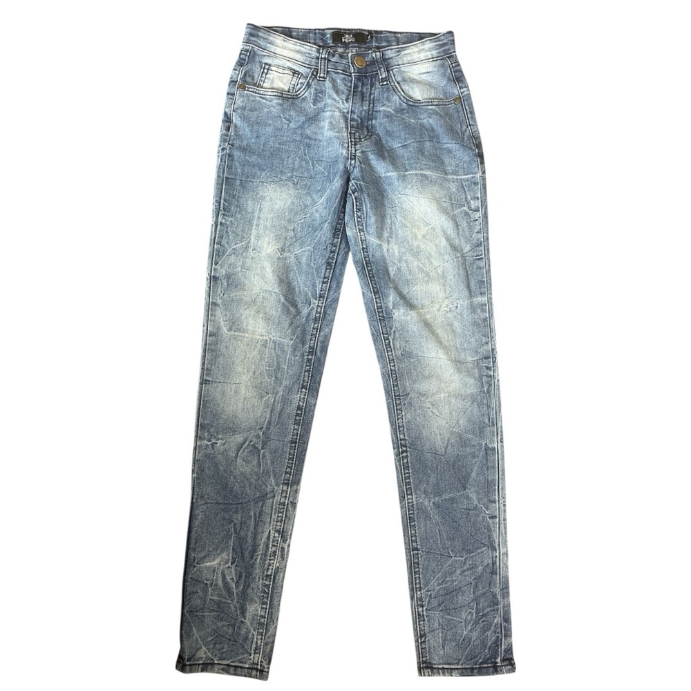 TRUE INDIGO Stonewash Skinny Jeans With Adjustable Waistband & Pockets Blue 12Y